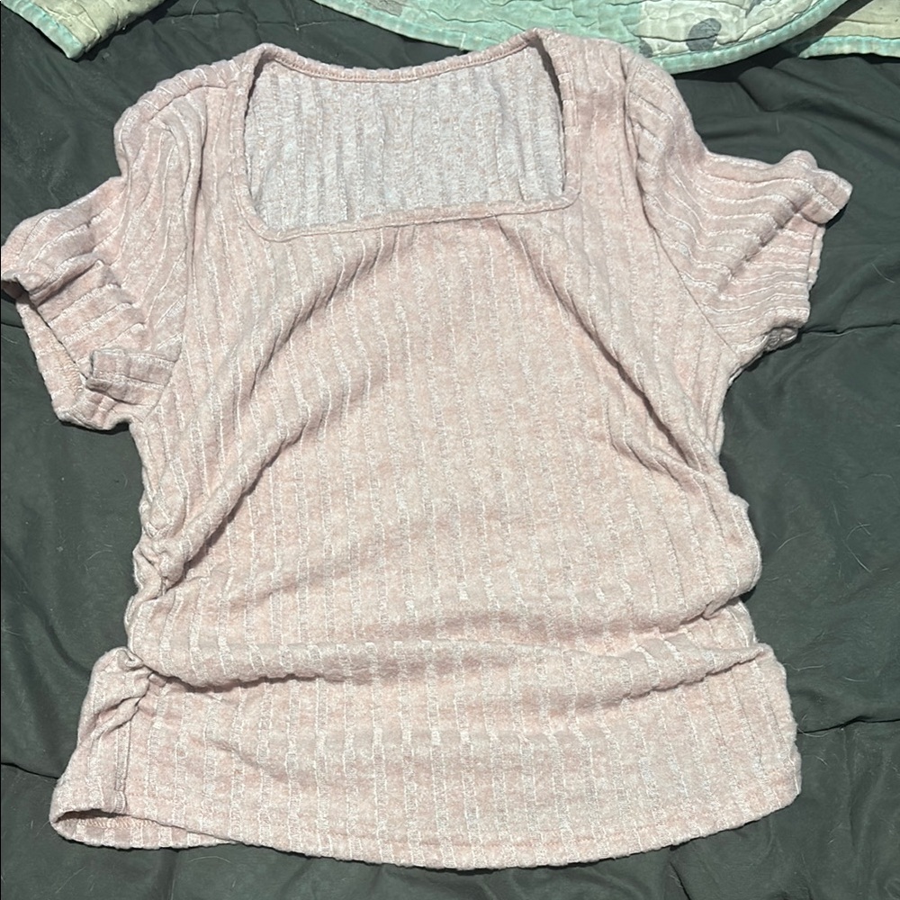 SHEIN Pink Ribbed Ruched Blouse